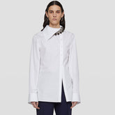 Chemise boutonnée à manches longues et col pointu asymétrique - Blanc